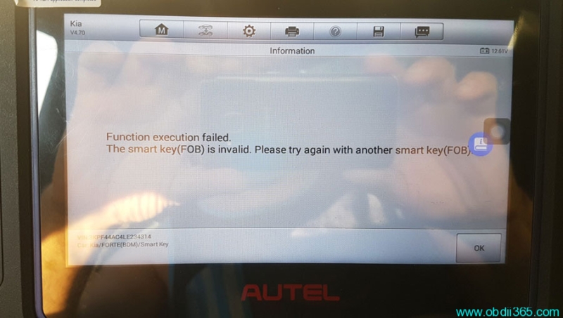 Autel IM508 2020 Kia Forte Smart Key in Invalid Solution