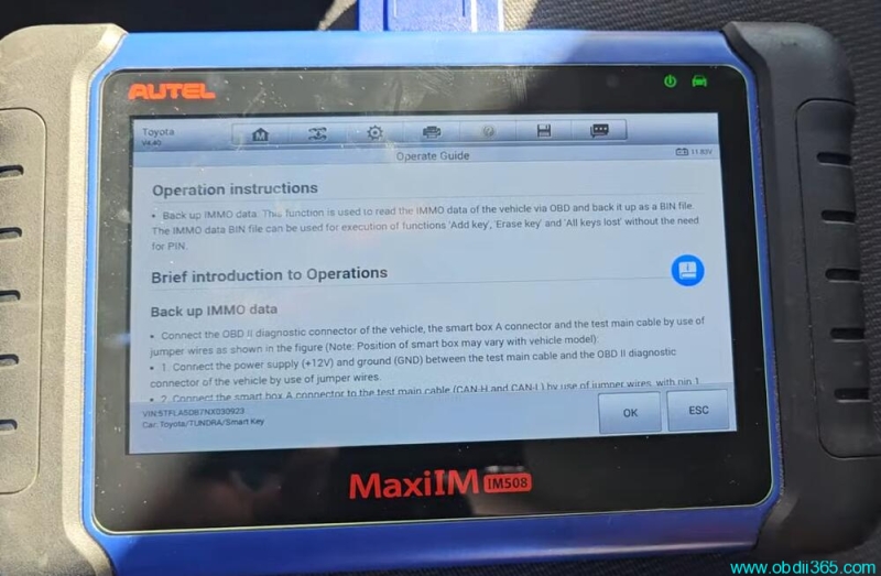 Autel IM508 Adds 2022 Toyota Tundra Key with OBDSTAR 30 PIN Cable