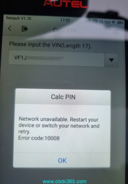 Autel KM100 Network Unavailable Error Code:10008 Solution