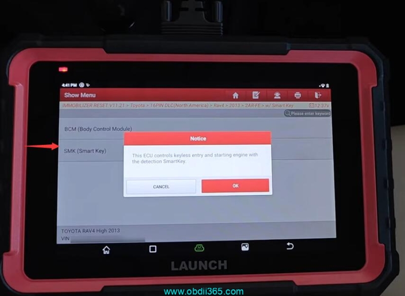 How to Add Toyota RAV4 2013-2018 Smart Key with Launch X431 Pro Elite?