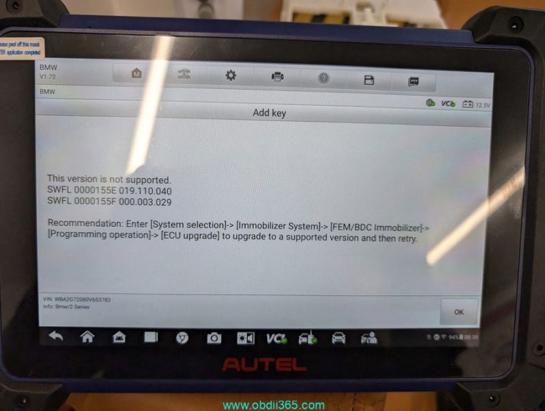 How to Solve Autel IM608 BMW FEM “Version is Not Supported”?