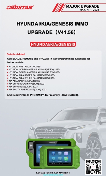 OBDSTAR Adds Hyundai IONIQ5 Palisade Carnival K5 2023- IMMO