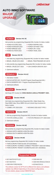 OBDSTAR Adds Sentra 2022- Duster 2021- Corolla 2023- AKL