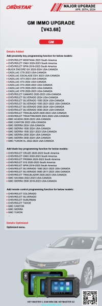OBDSTAR Update GM Proximity Key Programming till 2023