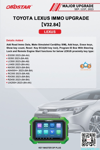 OBDSTAR Update Lexus 2023- 8A Proximity Key Programming