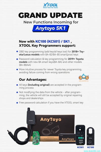 Xtool AnyToyo SK1 Adds 2019+ Toyota 8A-BA Bypass PIN