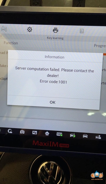 Autel IM508 IM608 VW Server Computation Failed Error Code 1001 Solution