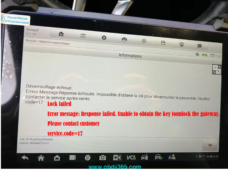 Autel IM608 II Failed to Unlock Renault Clio V Gateway via Token Solution