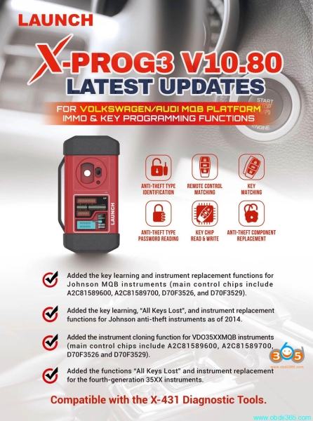 Launch X-Prog3 V10.80 Adds VAG MQB NEC35XX IMMO