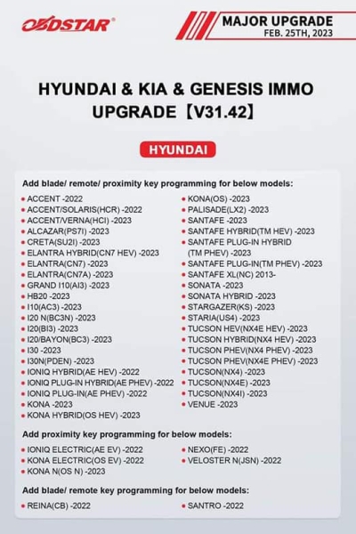 OBDSTAR Updated Hyundai Kia IMMO till 2023