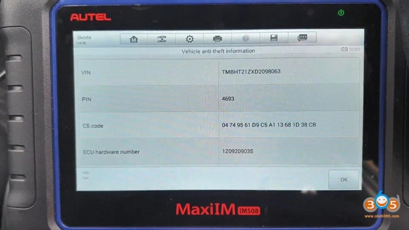 Program Skoda Octavia 2013 All Keys Lost with Autel IM508 via OBD