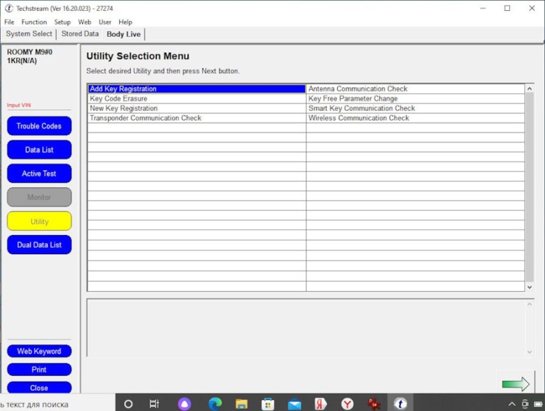 Register Toyota Roomy Key with Mini VCI Techstream