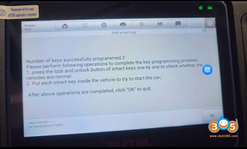 Autel IM608 Adds Nissan NOTE E-13 2022 Smart Key with APB131