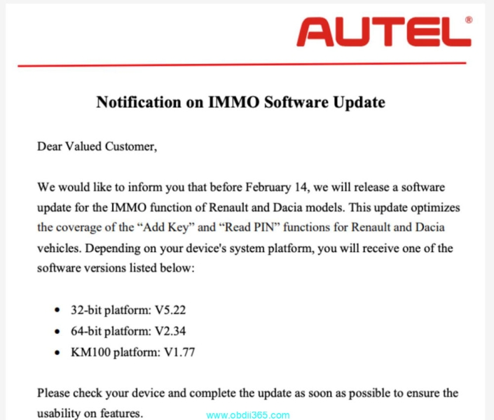 Autel KM100 IM508 IM608 Update Renault Dacia Software (Feb. 14th, 2025)